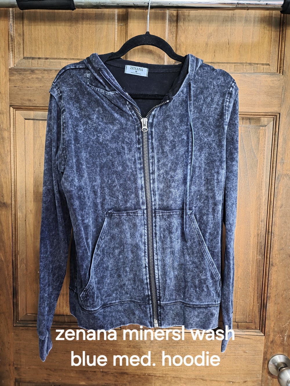 Zenana Outfitters Mineral Wash Navy Zip-Up Hoodie